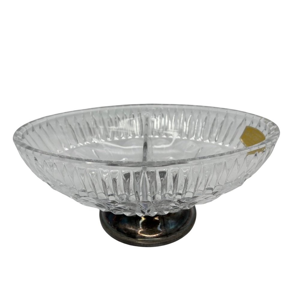 Vintage Genuine Lead Crystal Candy Dish w/ Silverplate Bottom 24% West Germany